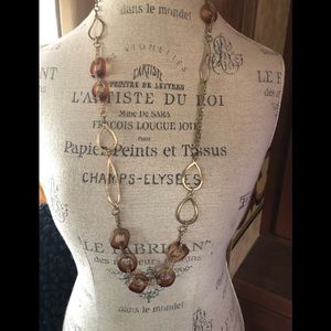 Chico’s Gold Tone and Tortoise Brown Stone Necklace